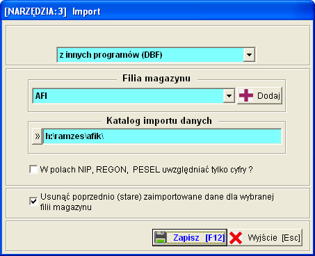 Aplikacja Ramzes KPiR: Import danych z filii.