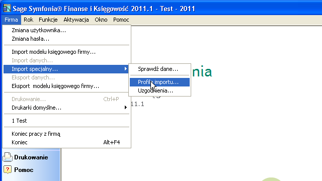 Symfonia FK: Wybierz importowanie z menu.